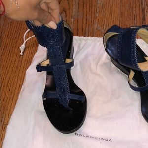 Navy blue Balenciaga wedge sandals